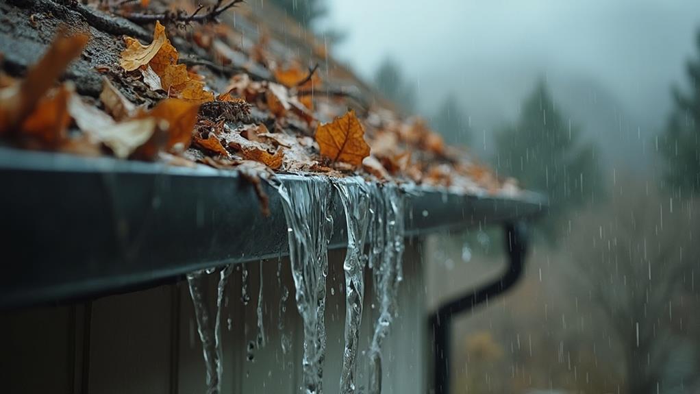 clogged gutter blocks water drainage